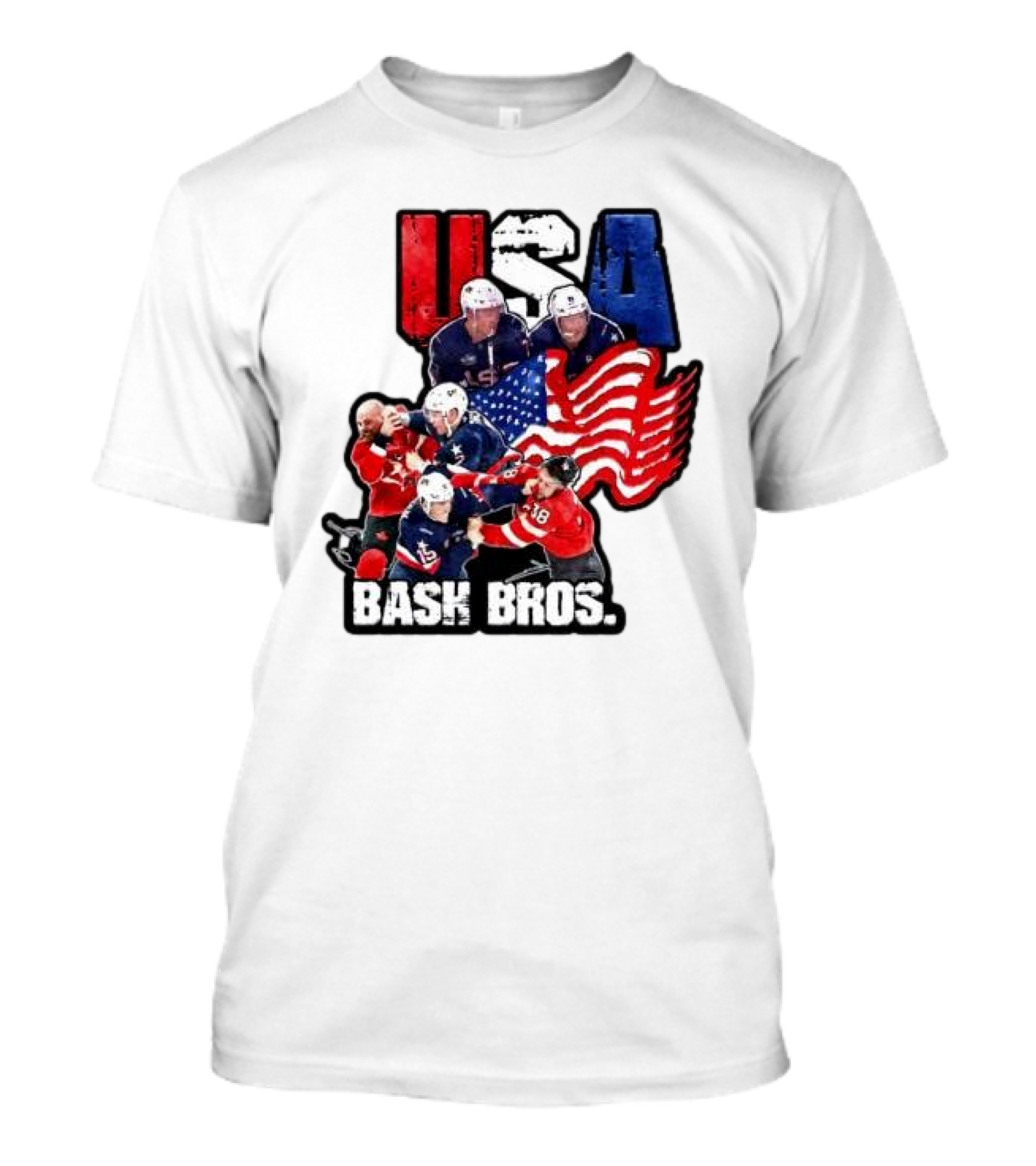 USA Bash Bros USA Vs Canada Hockey Flag Faceoff T-Shirt