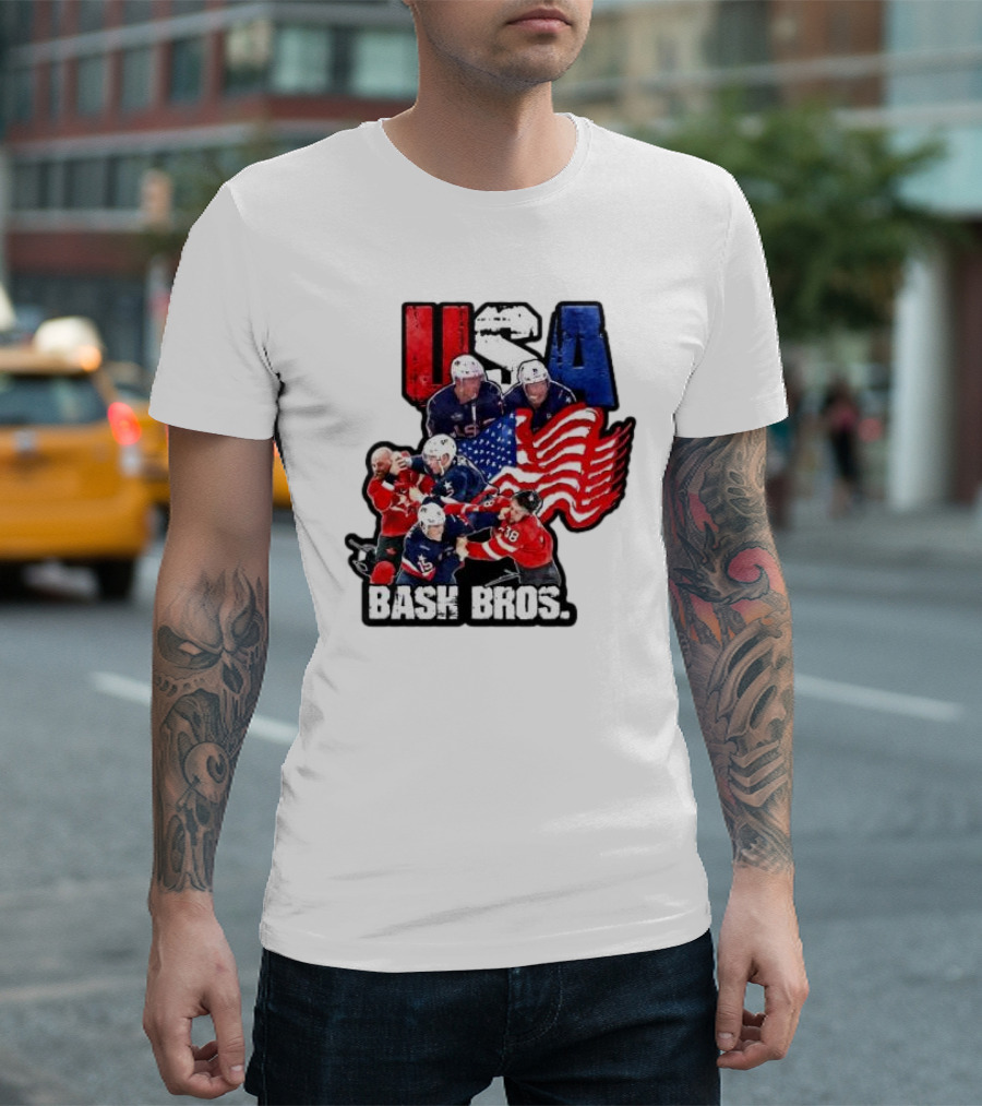 USA Bash Bros USA Vs Canada Hockey Flag Faceoff T-Shirt
