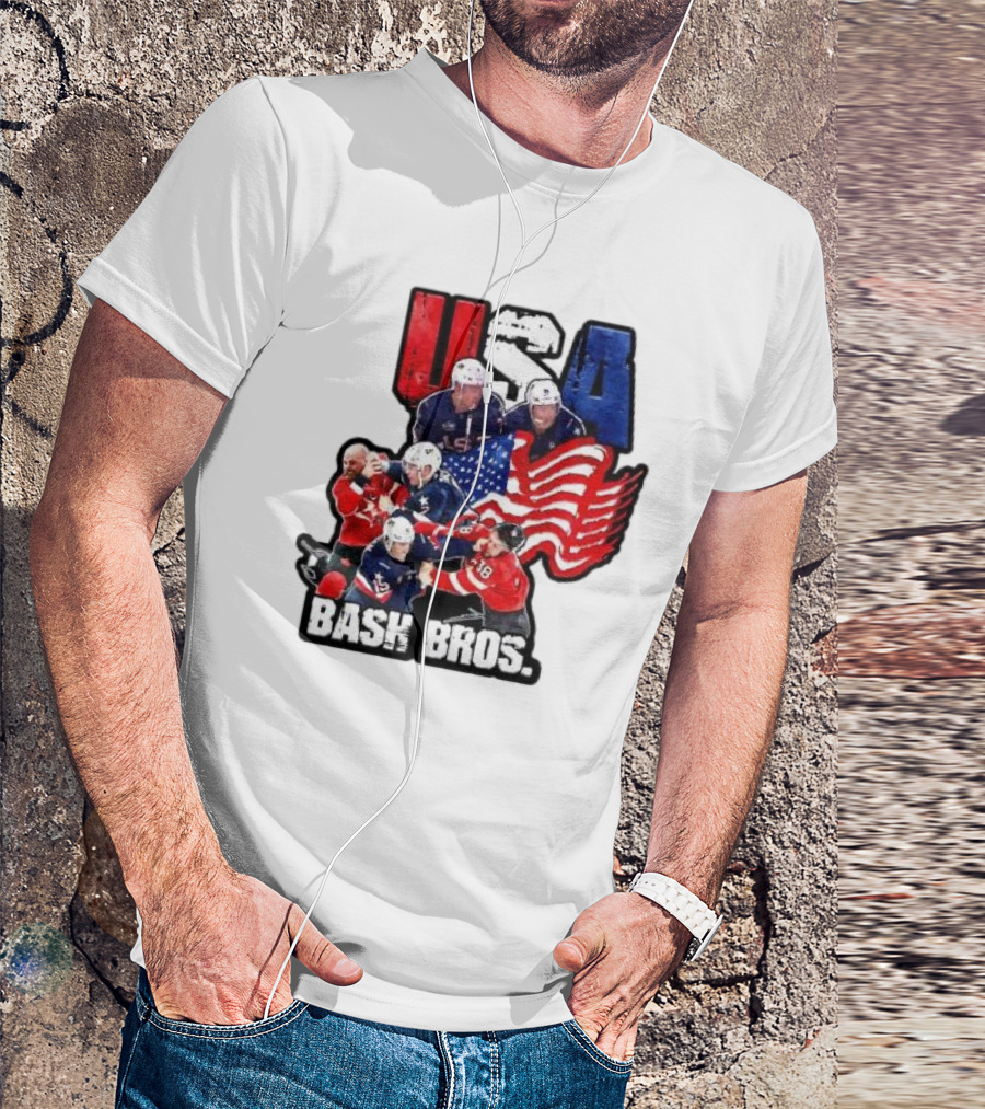 USA Bash Bros USA Vs Canada Hockey Flag Faceoff T-Shirt