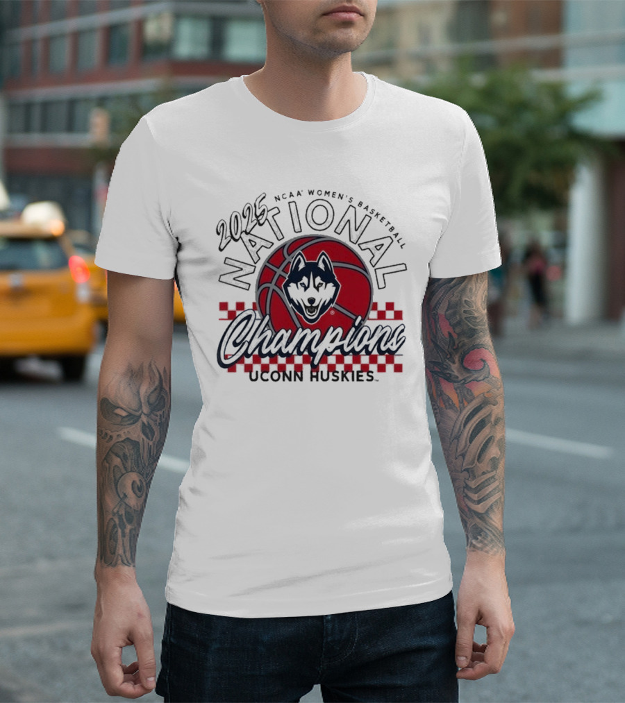 UConn Huskies Basketball 2025 NCAA National Champions Comfort Colors Checkered T-Shirt