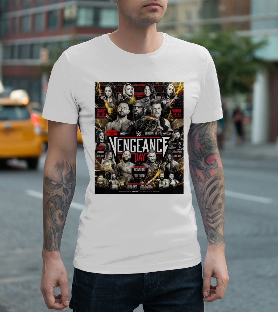 Vengeance Day Triple-Threat NXT Championship Match Austin Theory Vs Oba Femi Vs Grayson T-Shirt