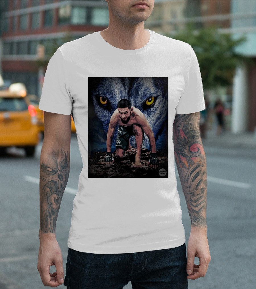 UFC 312 Khamzat Chimaev Middleweight Title Fight Wolf Background ESPN MMA T-Shirt