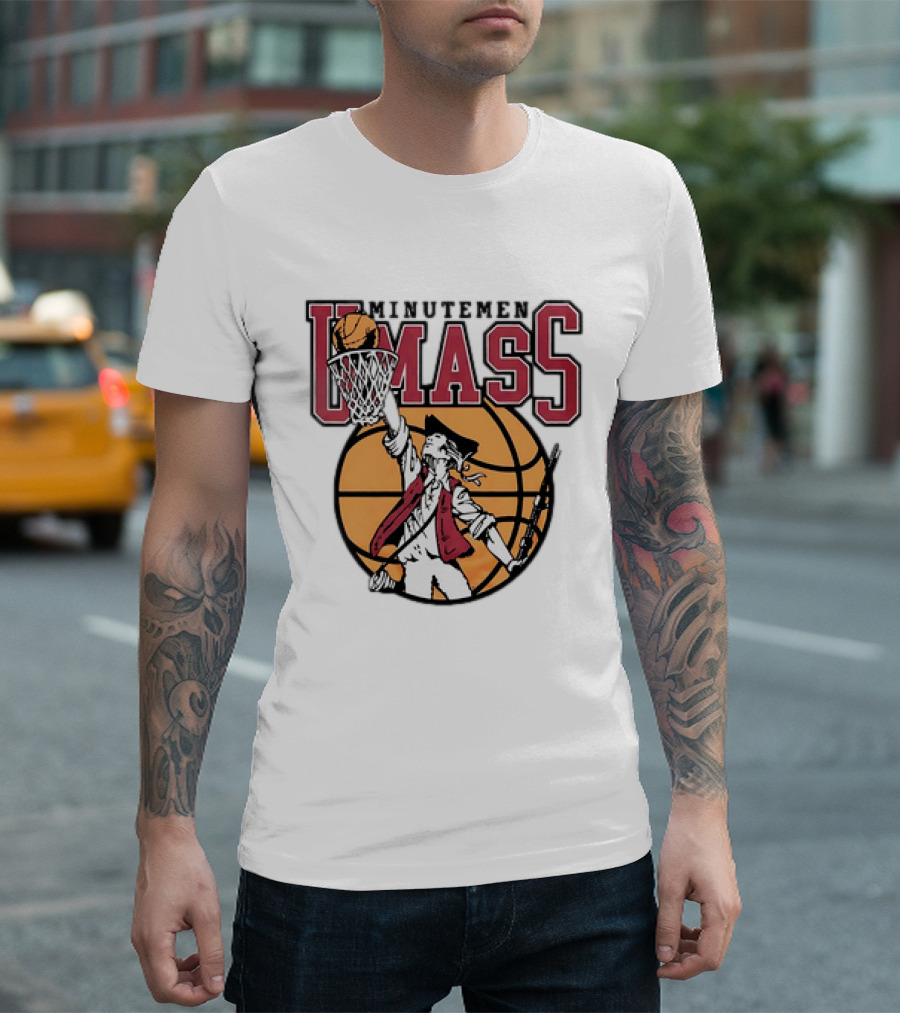 UMass Minutemen Basketball Retro Throwback Dunking Minuteman Basketball Graphic T-Shirt