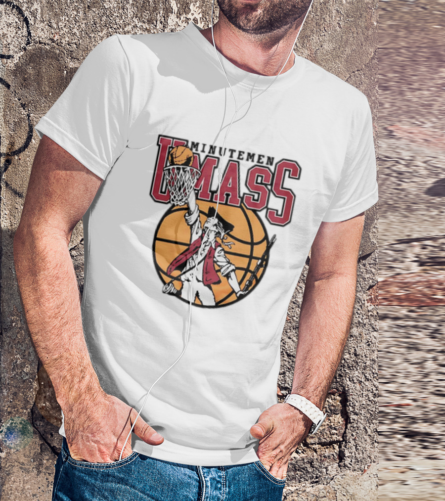 UMass Minutemen Basketball Retro Throwback Dunking Minuteman Basketball Graphic T-Shirt