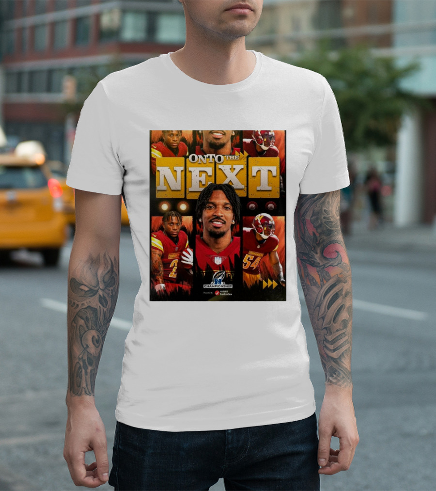 Washington Commanders Onto The Next NFC Championship Featuring Players And Team Logo T-Shirt