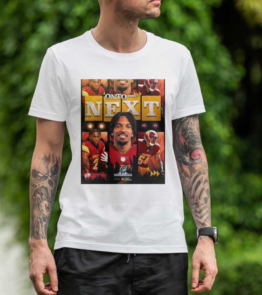 Washington Commanders Onto The Next NFC Championship Featuring Players And Team Logo T-Shirt