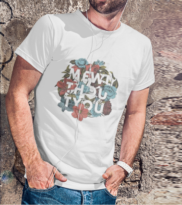 Mewi Thou Tyou White Flowers Roses Blue Red T-Shirt