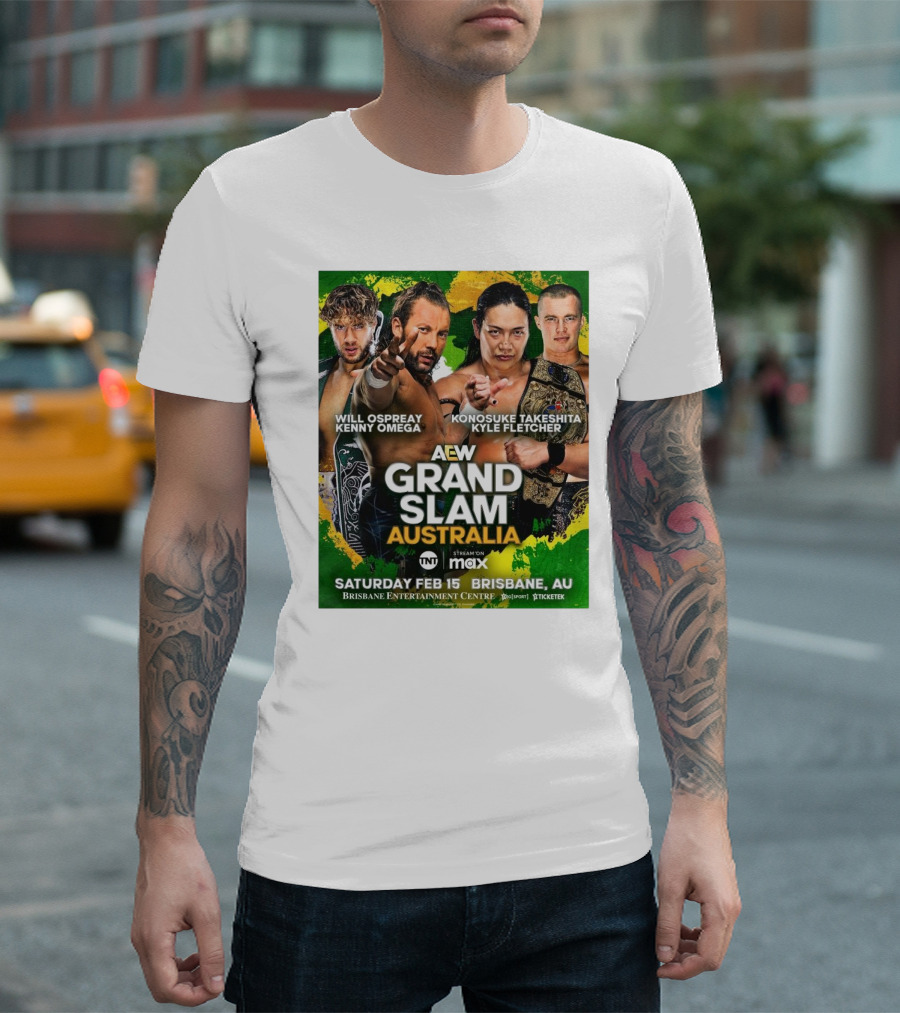 AEW Grand Slam Australia Will Ospreay Kenny Omega Konosuke Takeshita Kyle Fletcher Saturday Feb 15 Brisbane T-Shirt