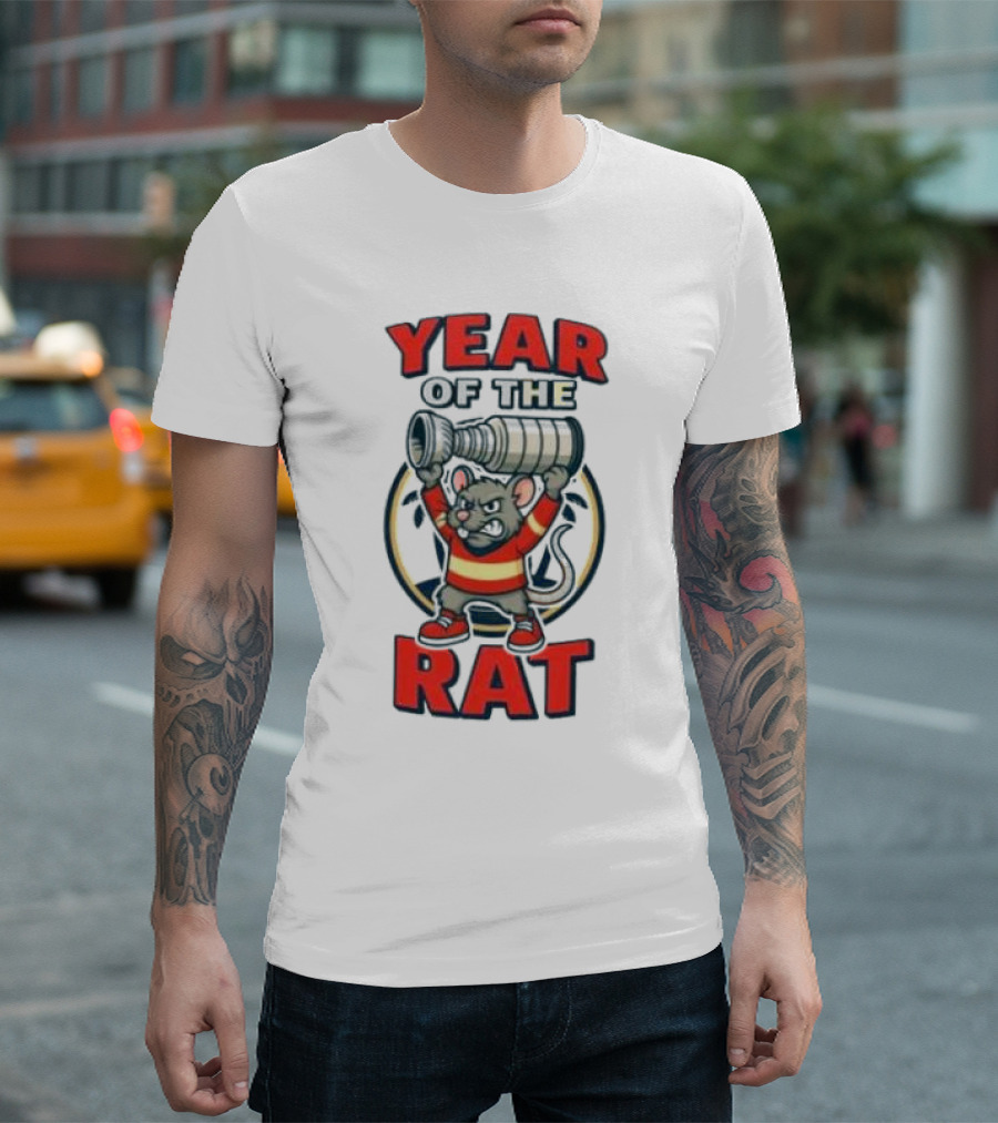 Year of the Rat Hockey Mascot Mouse Champion with Trophy T-Shirt