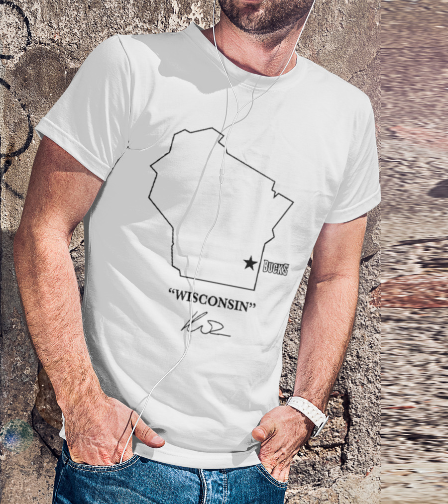 Wisconsin Outline Bucks Signature By Kuz T-Shirt