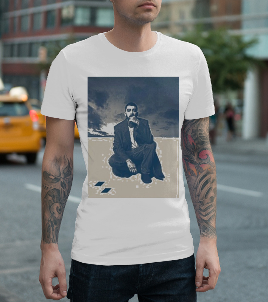 Zayn Look Up Dark Sky Crouching Pose T-Shirt