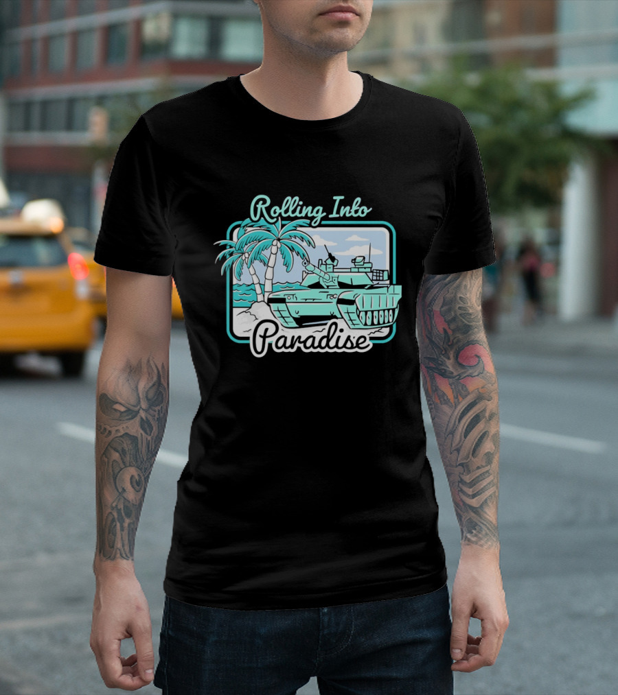 Rolling Into Paradise Tropical Beach Tank Palm Trees Ocean Scene T-Shirt
