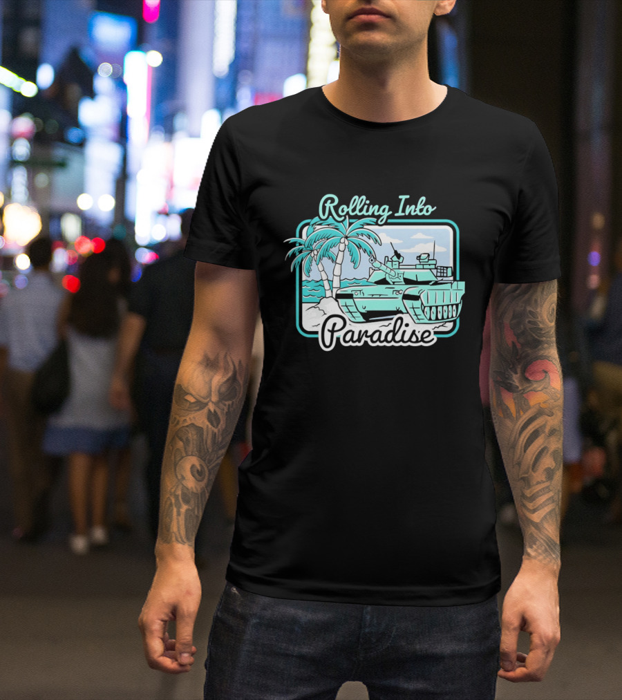 Rolling Into Paradise Tropical Beach Tank Palm Trees Ocean Scene T-Shirt