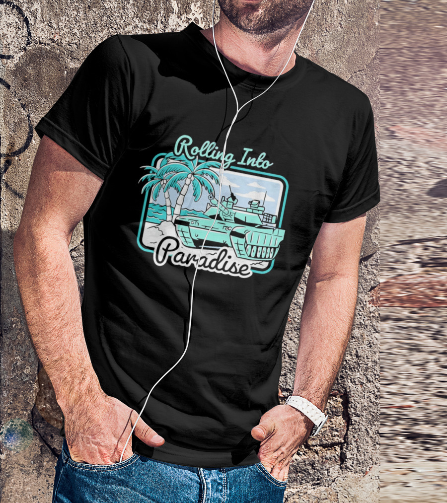 Rolling Into Paradise Tropical Beach Tank Palm Trees Ocean Scene T-Shirt