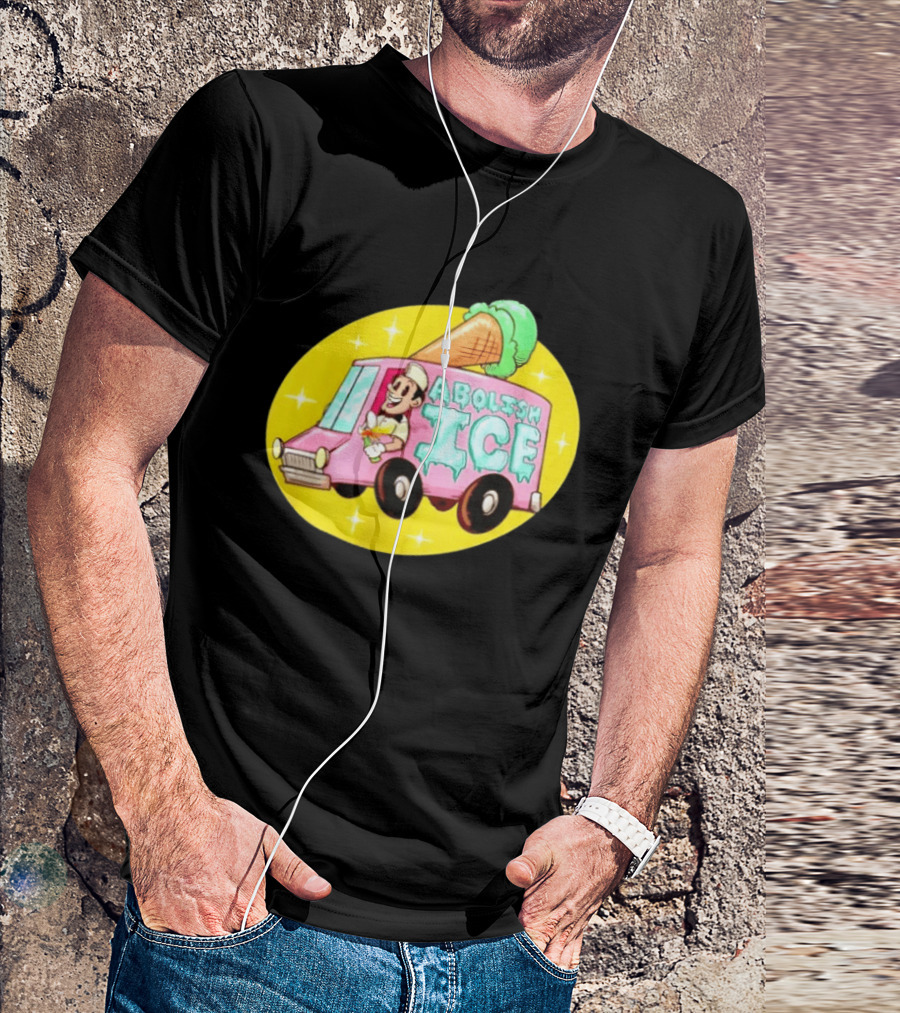 Abolish Ice Pink Ice Cream Truck With Melting Cone On Yellow T-Shirt