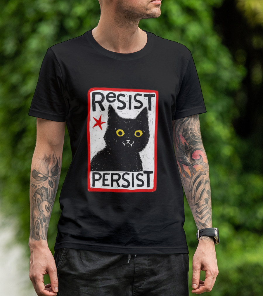 Resist Persist Black Cat Activism Red Star Empowerment T-Shirt