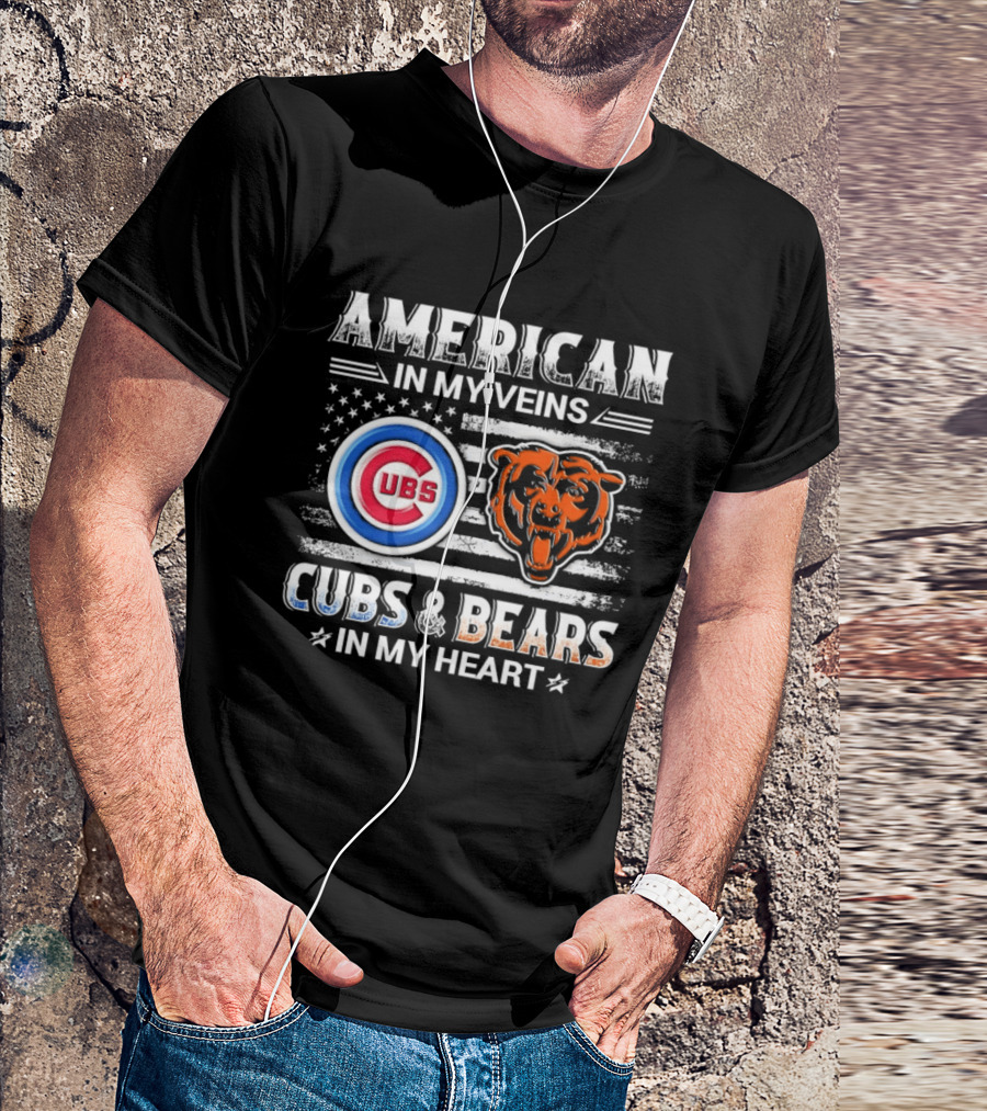 American In My Veins Cubs Bears In My Heart T-Shirt