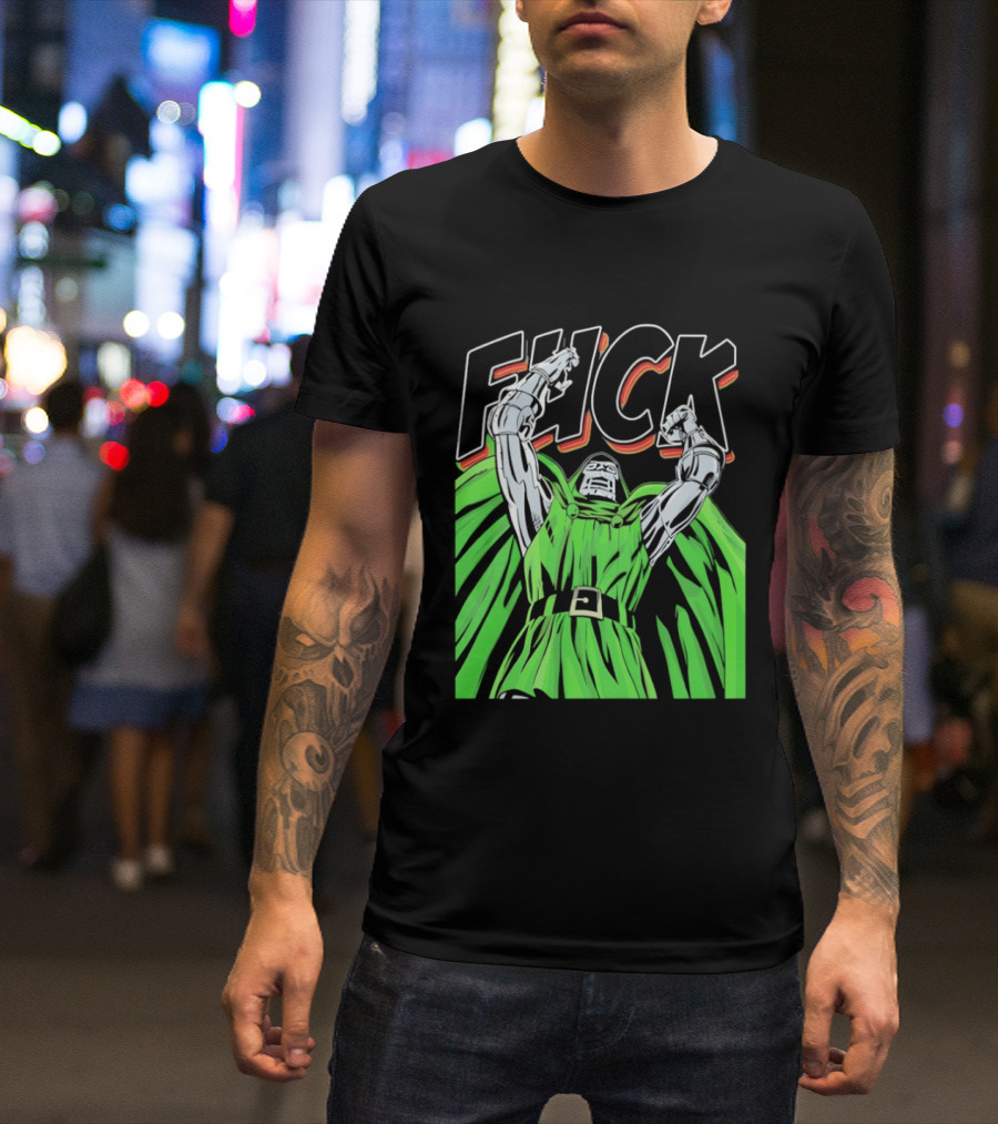 Dr Doom Green Cape Comic Style F**K T-Shirt