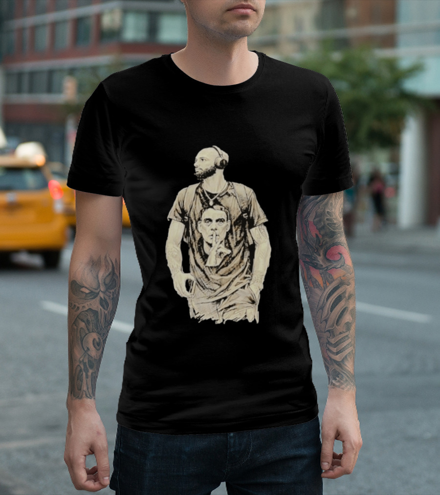 Bearded Man With Headphones And Quiet Gesture T-Shirt