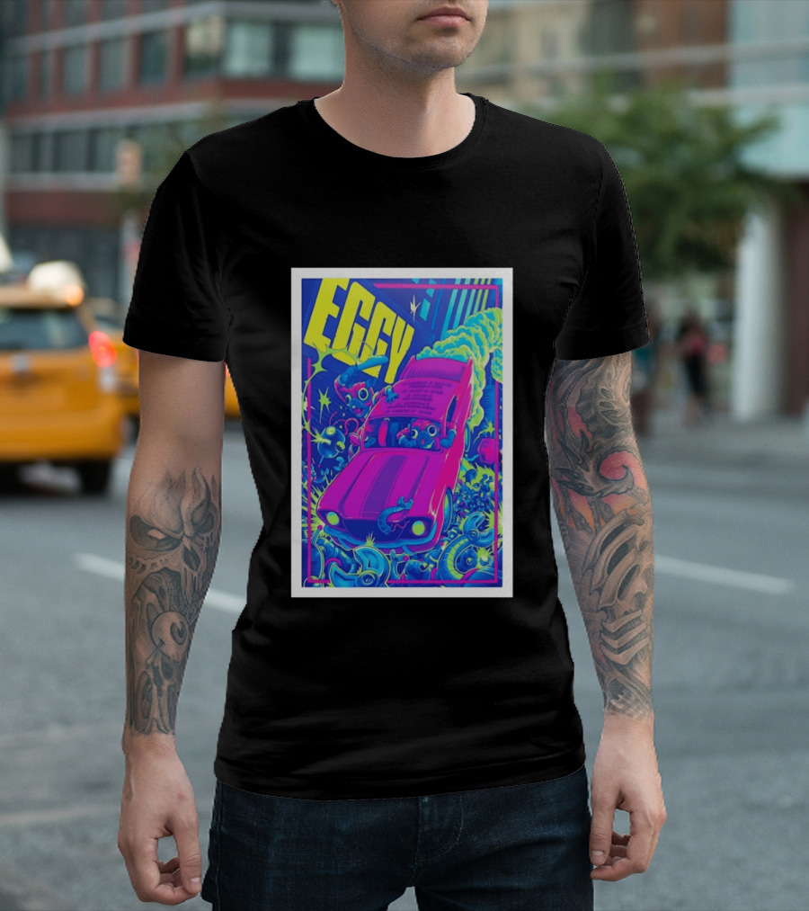 Eggy March 8 2026 The Burl Show Retro Neon Car Adventure T-Shirt