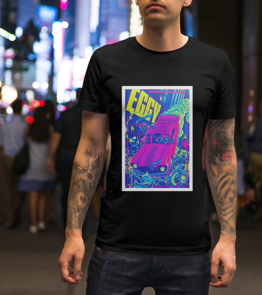 Eggy March 8 2026 The Burl Show Retro Neon Car Adventure T-Shirt