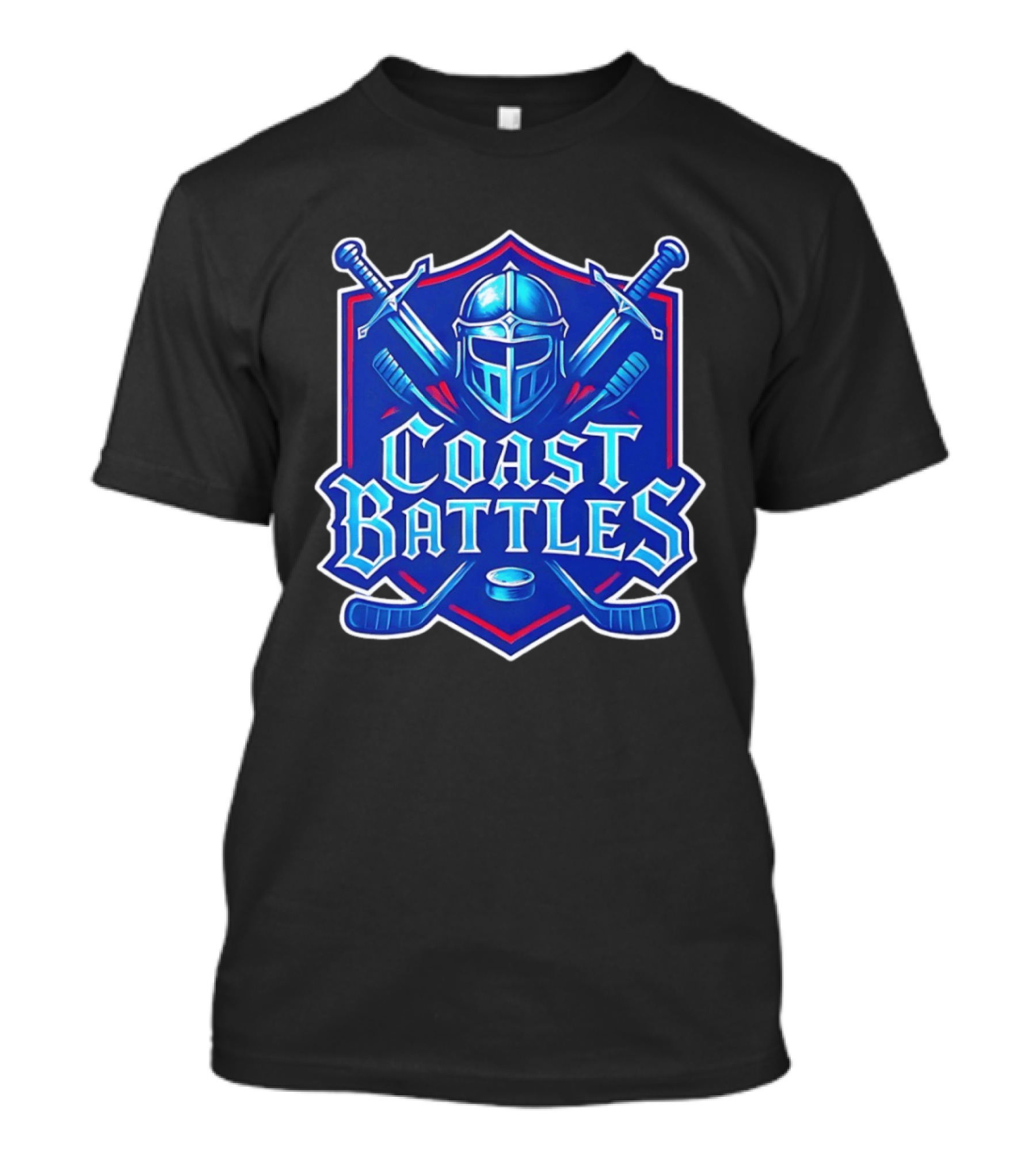 Coast Battles Hockey Knight Helm Swords And Crossed Sticks T-Shirt
