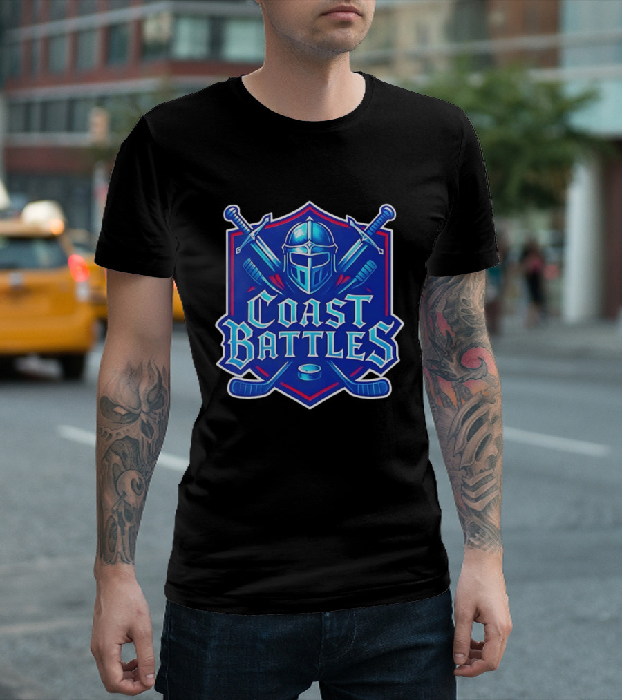 Coast Battles Hockey Knight Helm Swords And Crossed Sticks T-Shirt