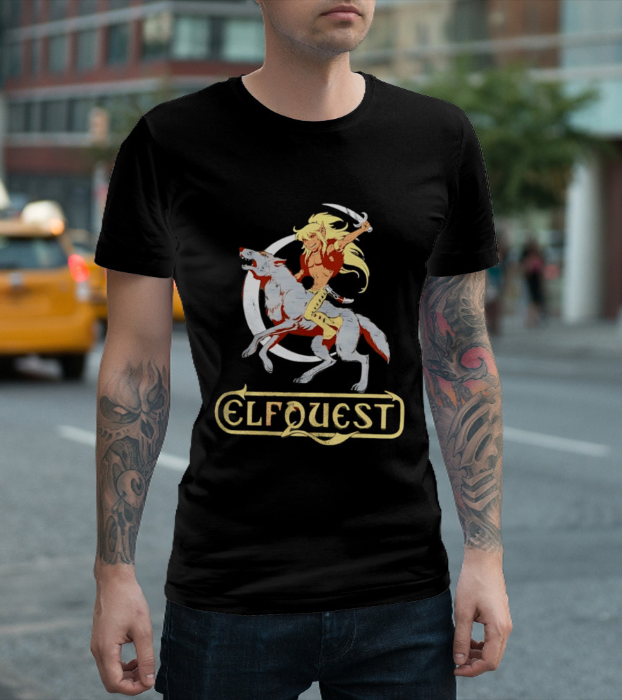 Elfquest Cutter Riding Wolf Crescent Moon Scene T-Shirt