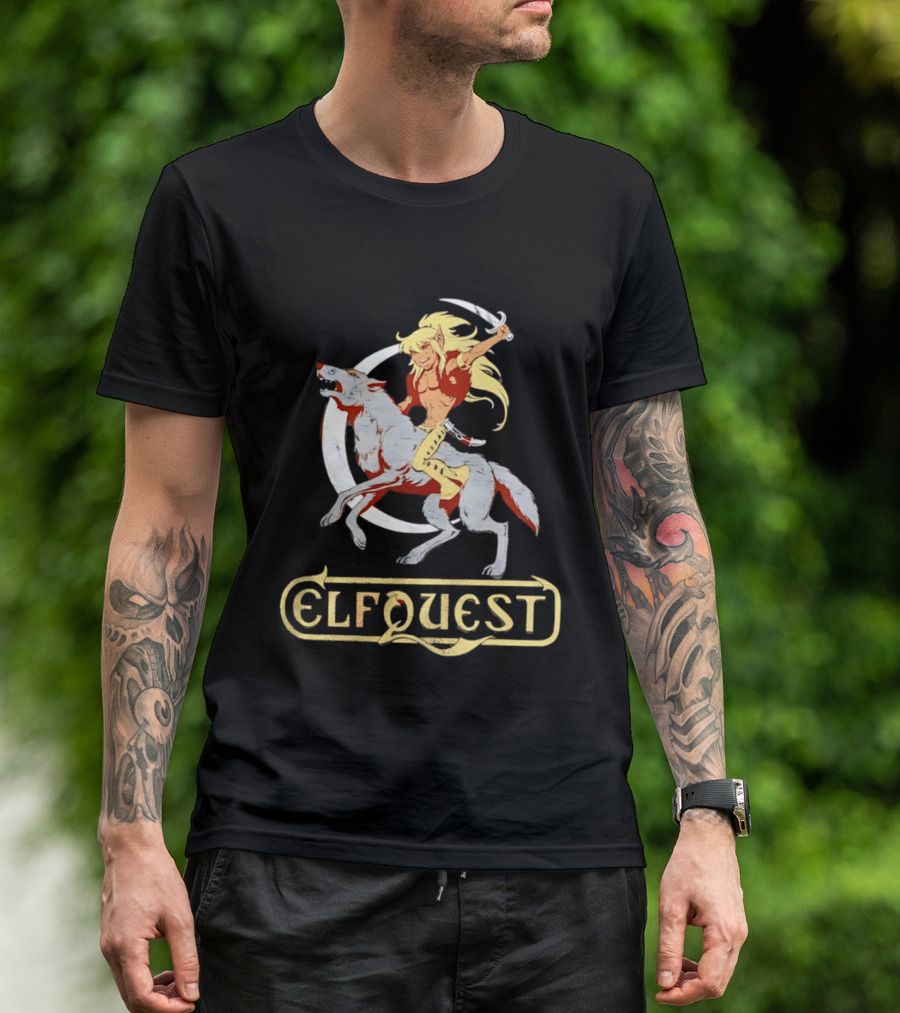 Elfquest Cutter Riding Wolf Crescent Moon Scene T-Shirt