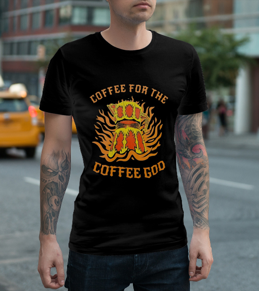 Coffee For The Coffee God Fiery Retro Moka Pot T-Shirt