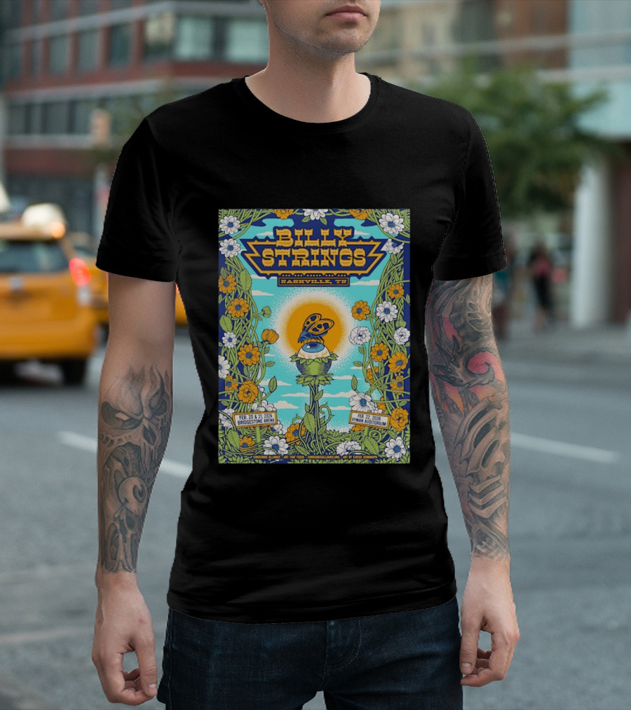 Billy Strings Nashville TN Bridgestone Arena Ryman Auditorium February 2026 Butterfly Flowers T-Shirt
