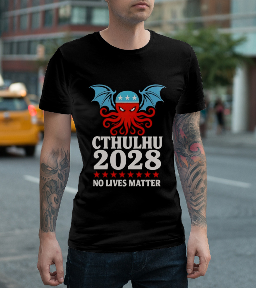 Cthulhu 2028 No Lives Matter Five Stars Red Tentacles Blue Wings T-Shirt