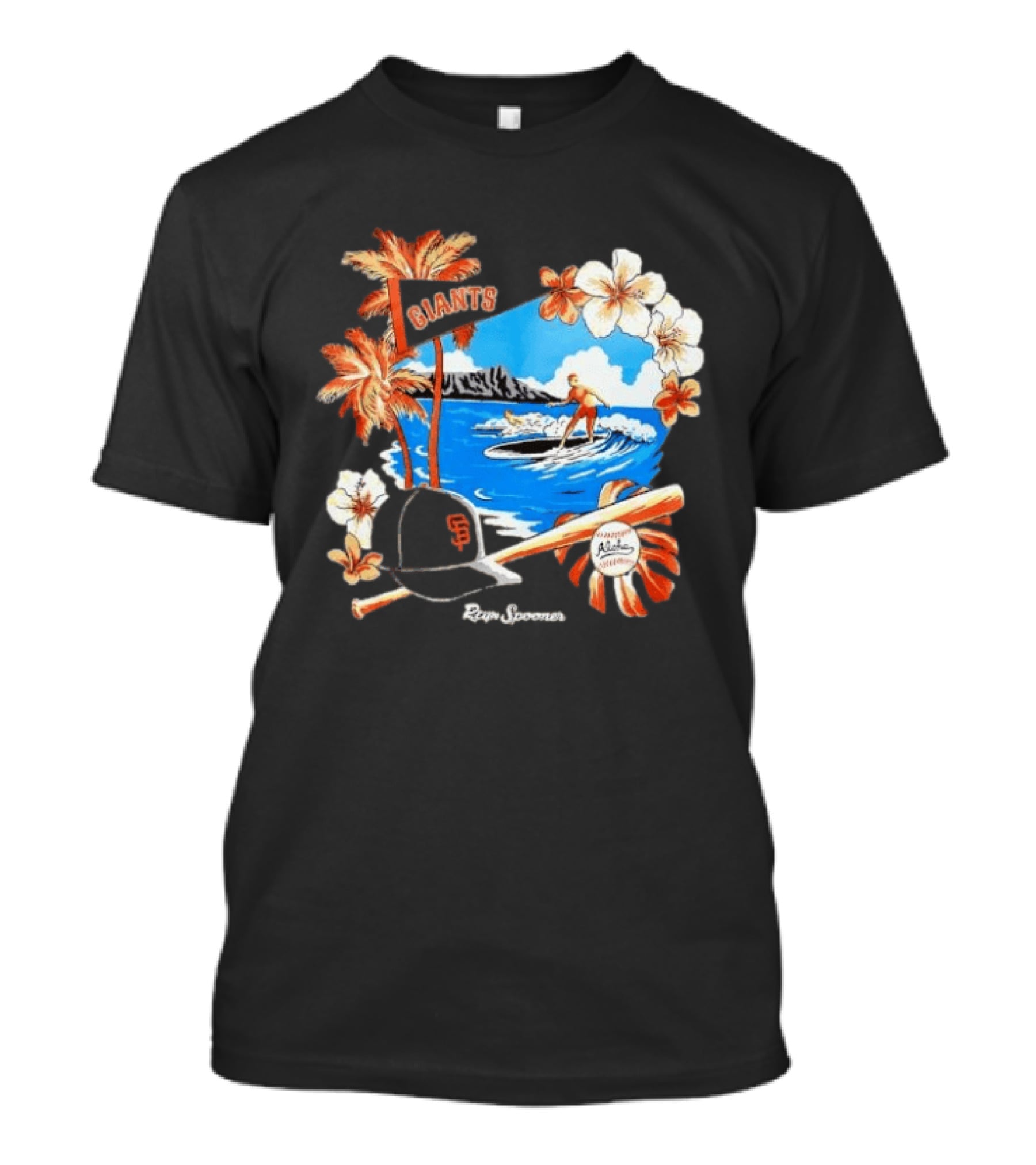 Giants Reyn Spooner Aloha Baseball Beach Surfing Floral Scene T-Shirt
