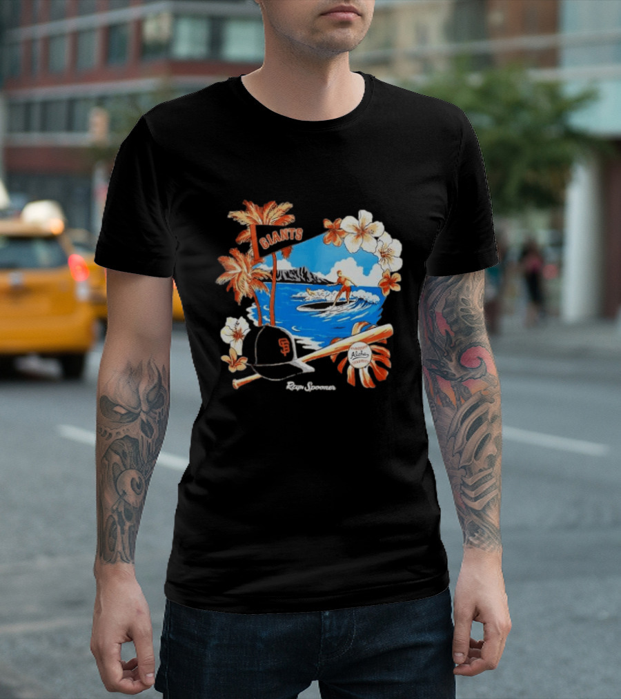 Giants Reyn Spooner Aloha Baseball Beach Surfing Floral Scene T-Shirt
