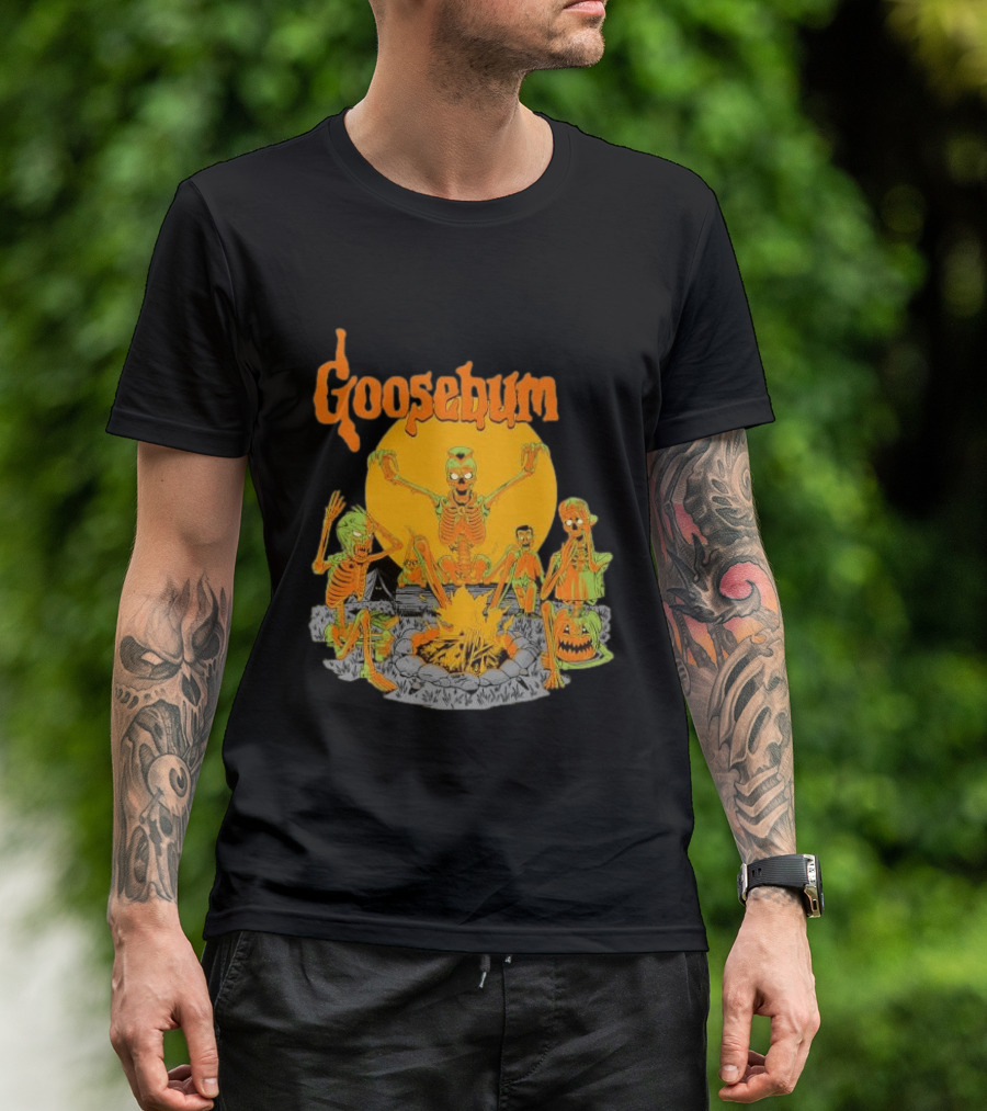 Goosebumps Skeleton Campfire Gnomes Slappy The Dummy Halloween Scene T-Shirt