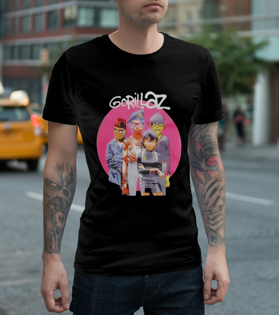 Gorillaz Humanz Group Characters On Pink T-Shirt