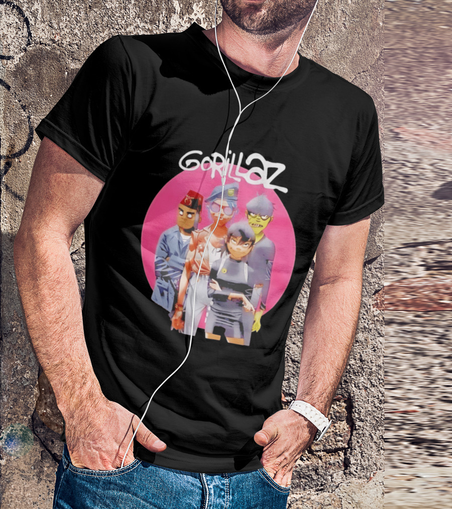 Gorillaz Humanz Group Characters On Pink T-Shirt