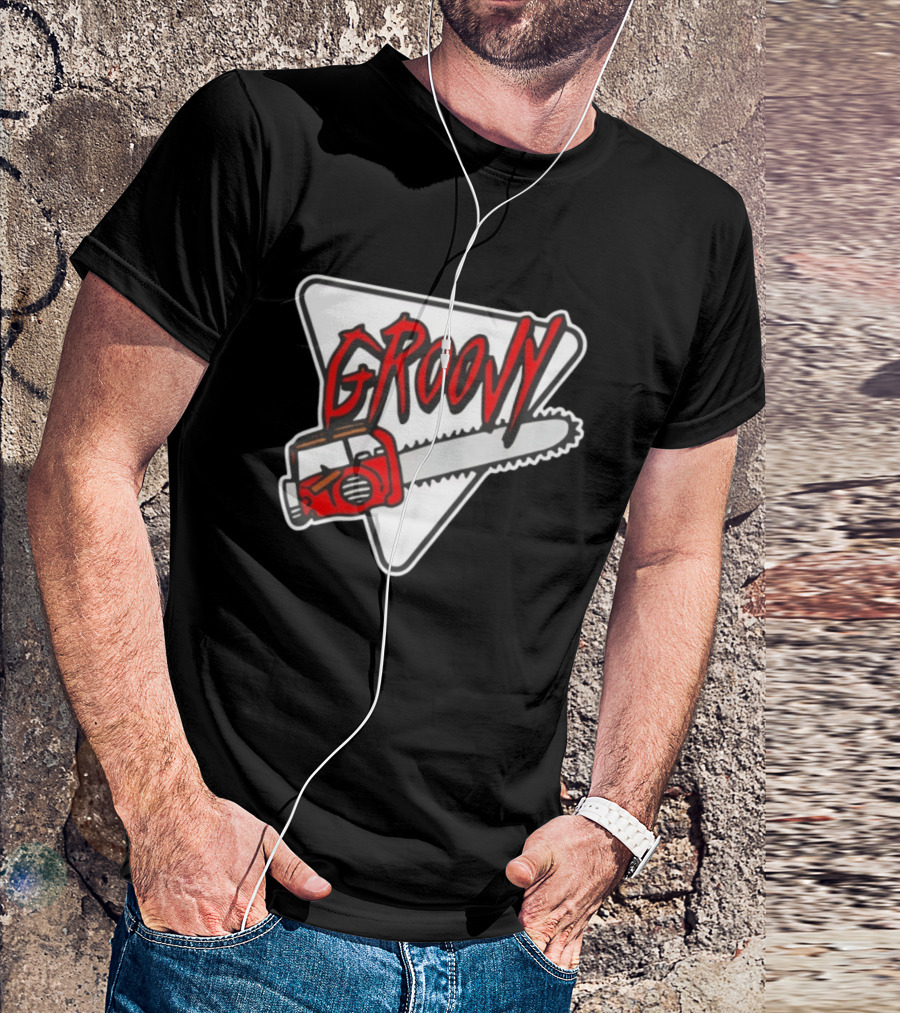 Groovy Chainsaw Retro Graphic Triangular T-Shirt