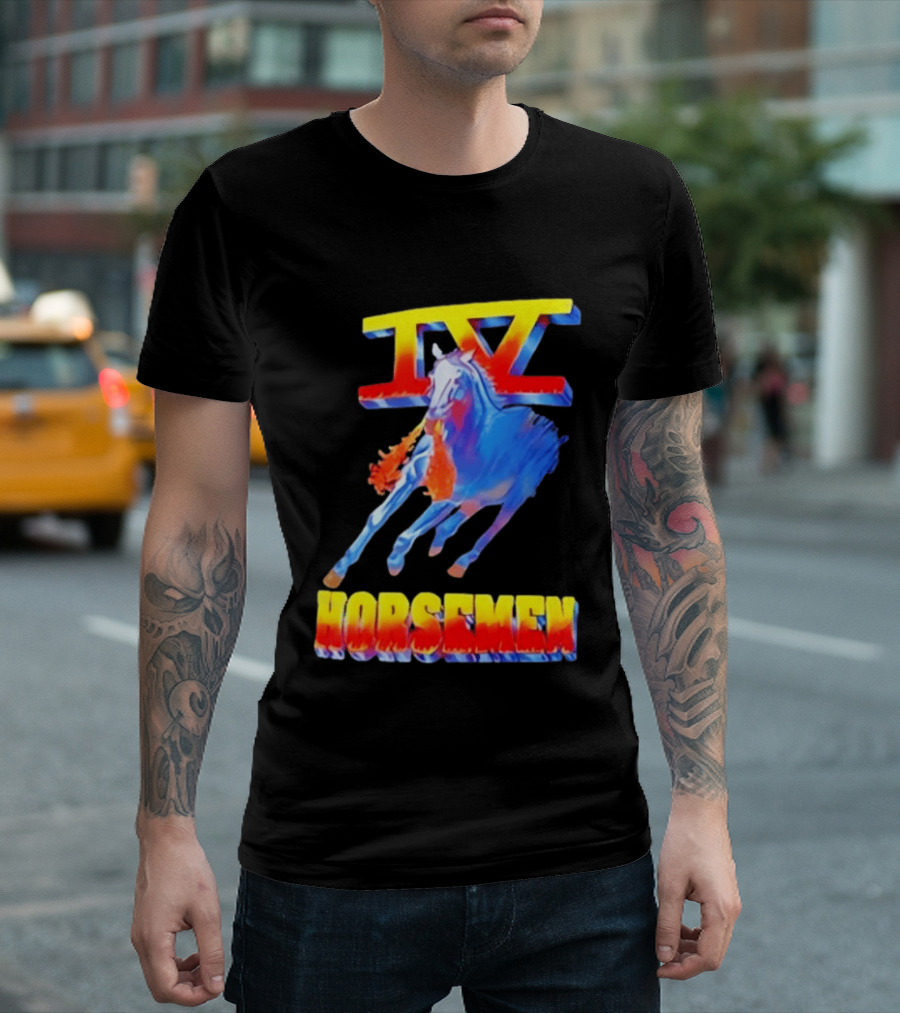 IV Horsemen Fire Breathing Blue Horse Flame Burst T-Shirt