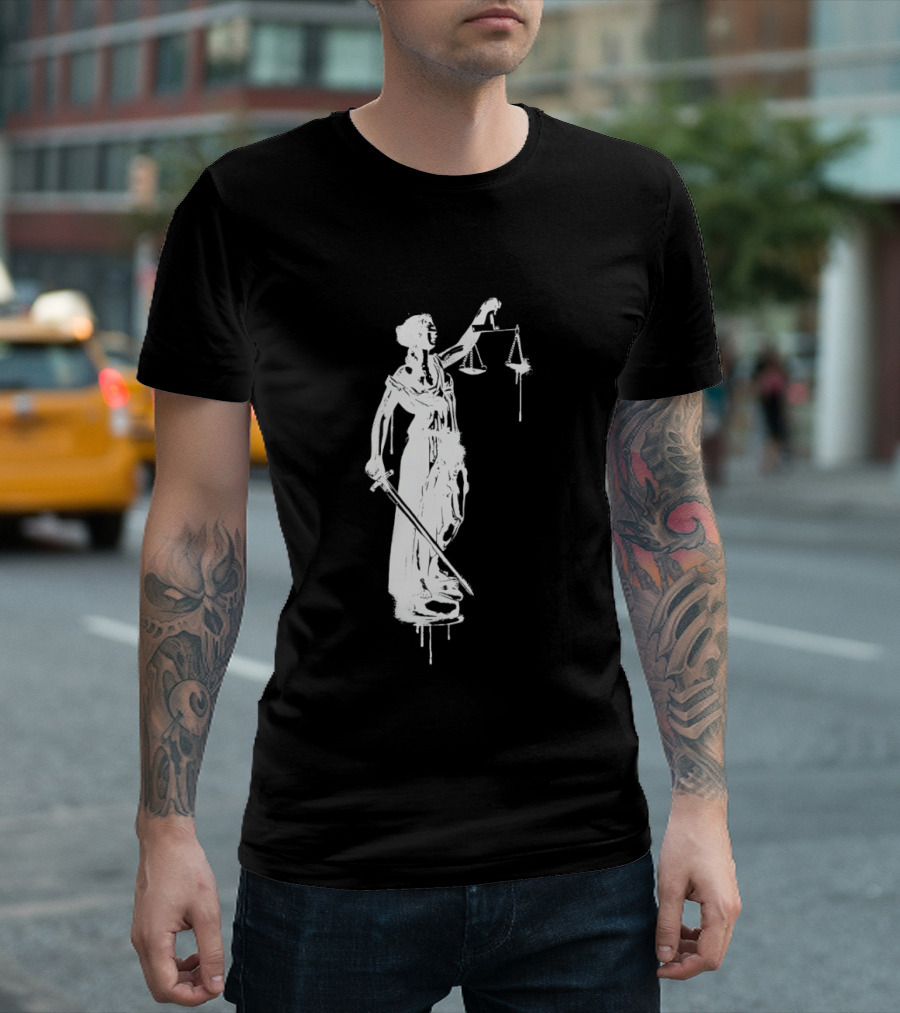 Blindfolded Justice Holding Scales And Sword T-Shirt