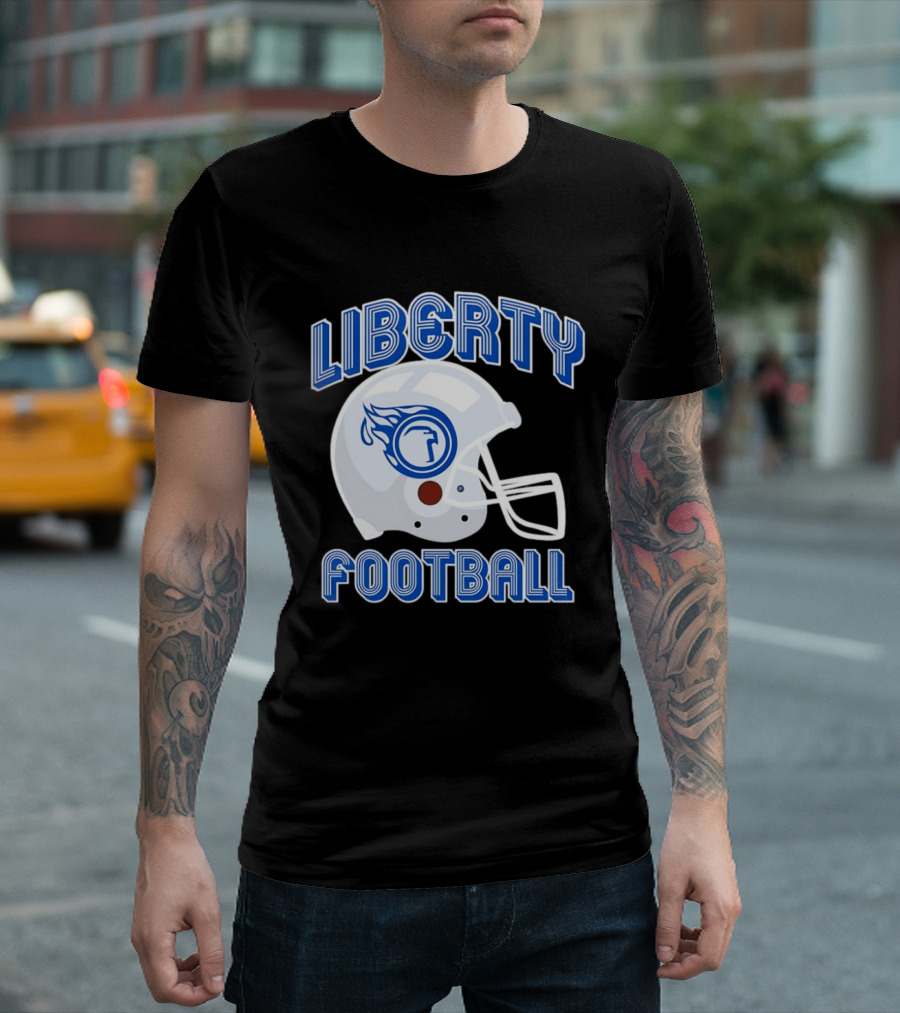 Liberty Football Helmet Flames Icon Blue T-Shirt