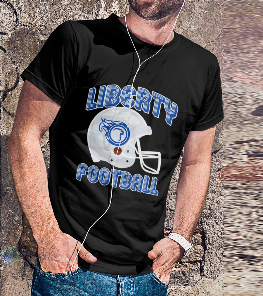 Liberty Football Helmet Flames Icon Blue T-Shirt