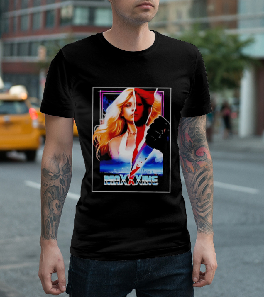 MaXXXine Mia Goth Horror Movie Knife Urban Skyline T-Shirt