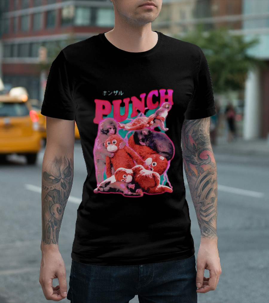 PUNCH Macaque Monkey Plush Collage T-Shirt