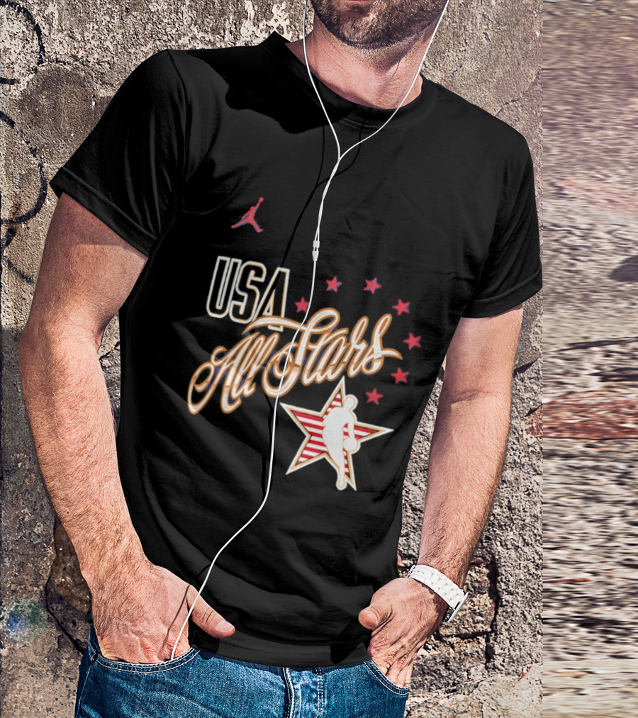 USA All Stars Basketball Red Stars Patriotic T-Shirt