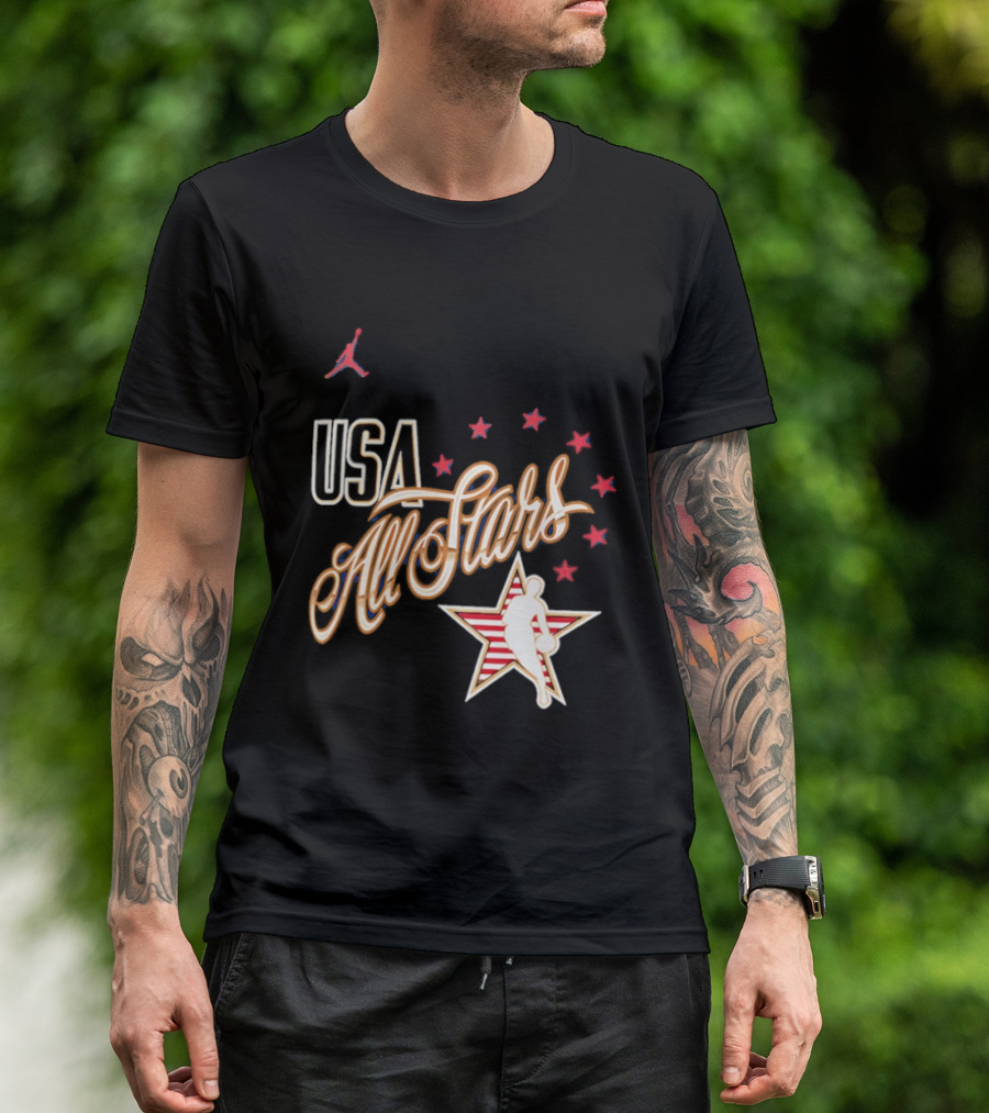 USA All Stars Basketball Red Stars Patriotic T-Shirt