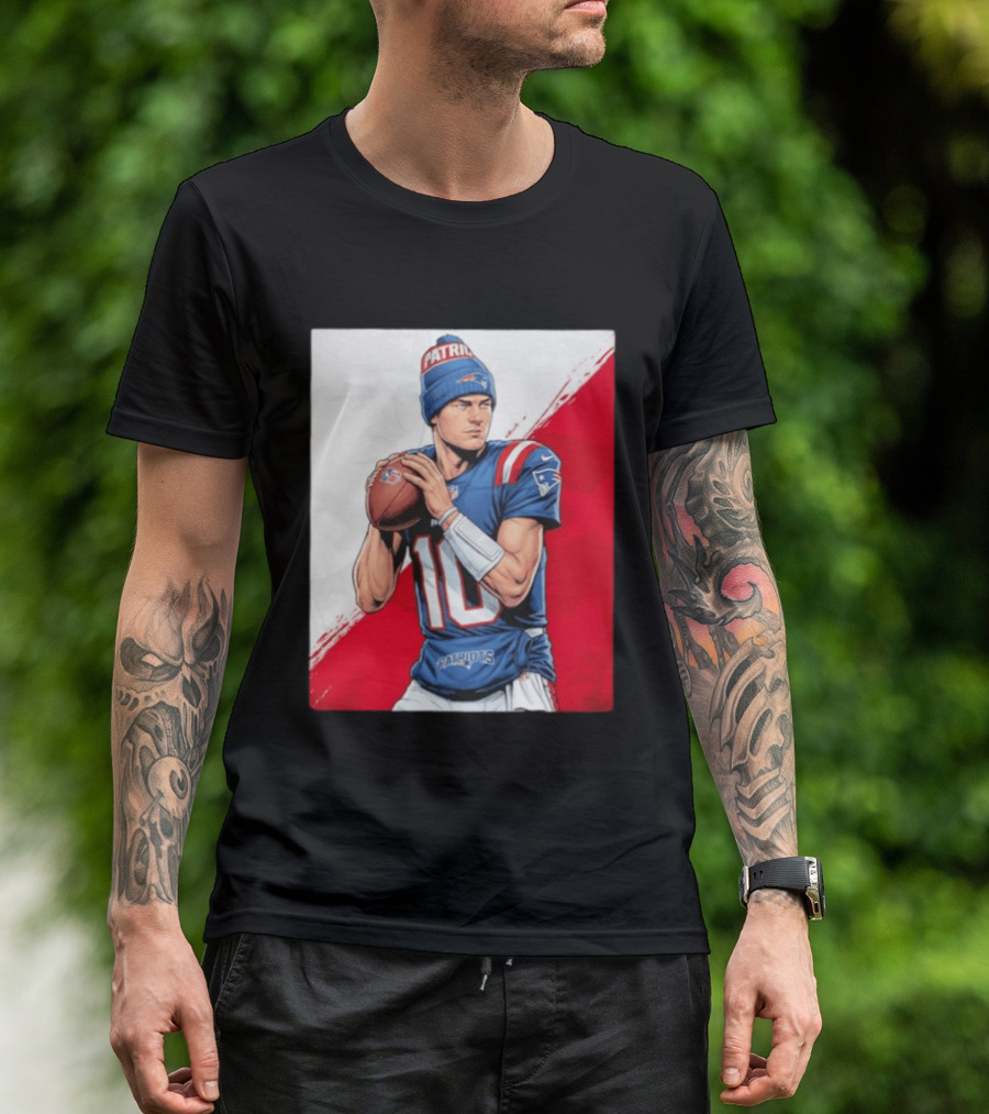 New England Patriots Number 10 Quarterback Throwing Football Beanie T-Shirt
