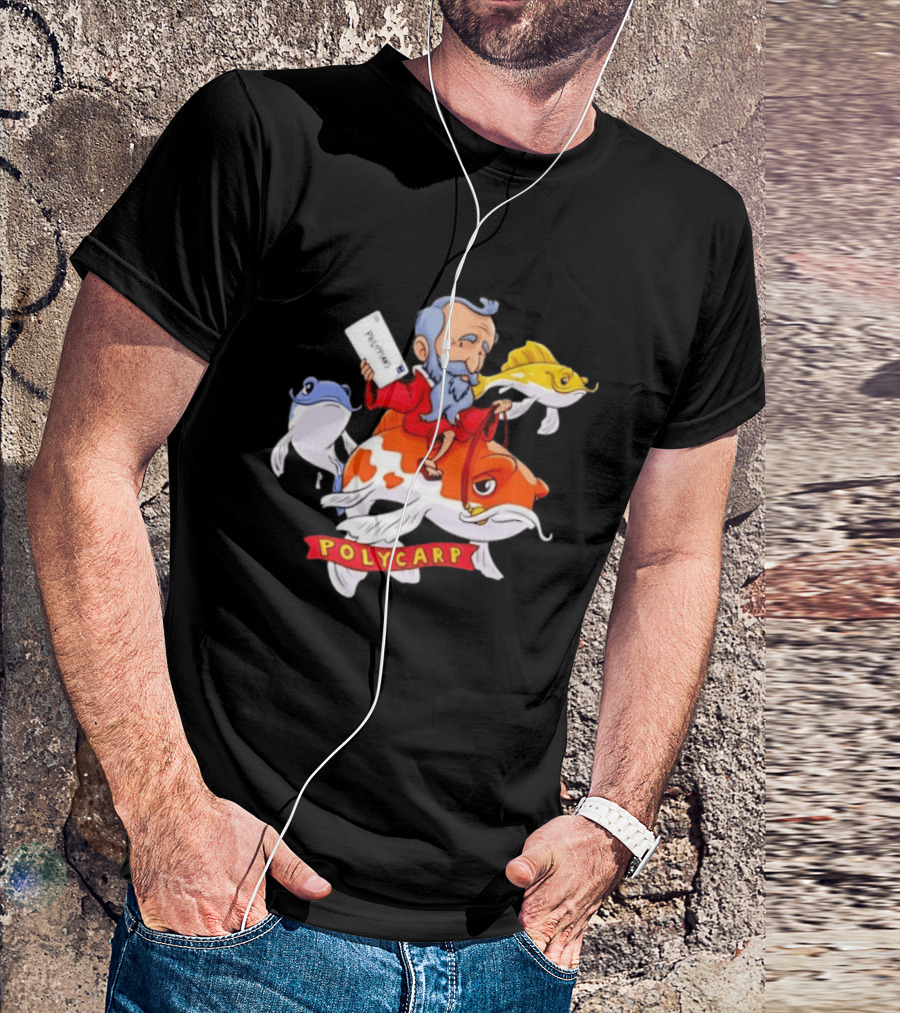 Polycarp Saint Riding Koi Fish Philippians Scroll T-Shirt
