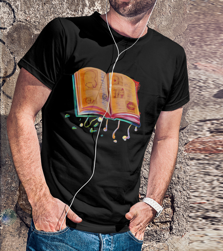 Sacri Book Open Pages With Expressive Faces Illustrations T-Shirt