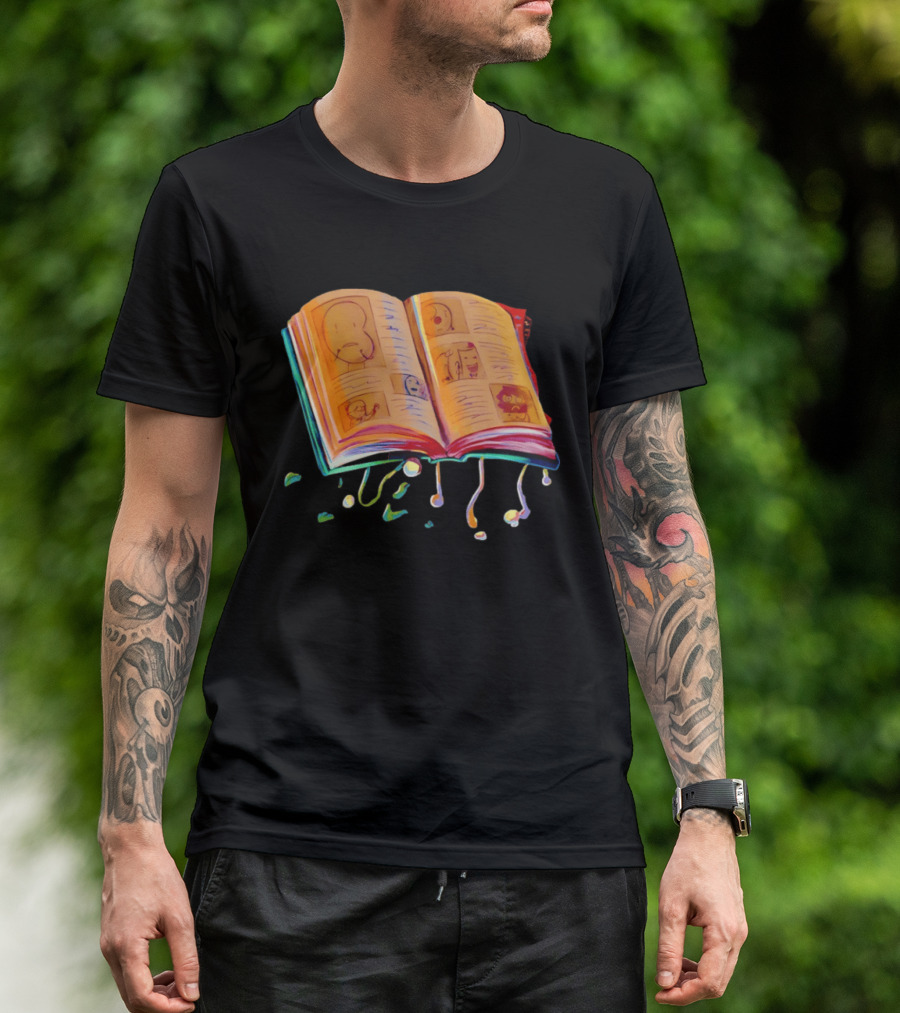 Sacri Book Open Pages With Expressive Faces Illustrations T-Shirt